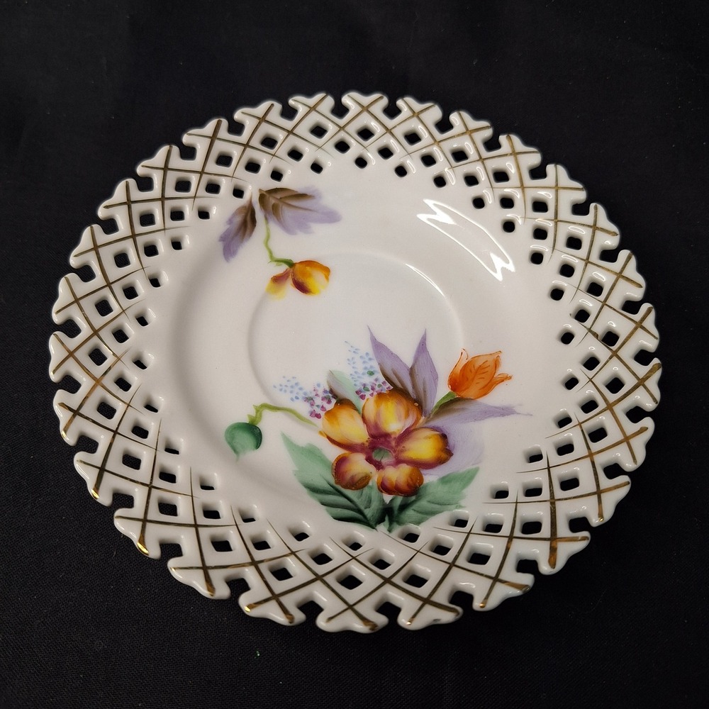 EW Princess China Reticulated 6" Floral Plate Hand Painted Made in Japan Vintage